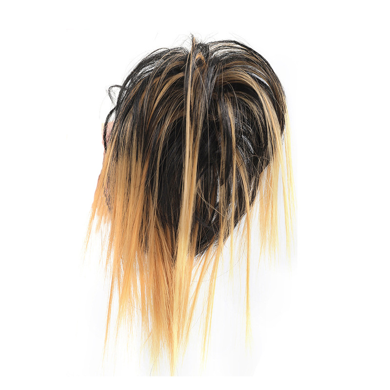 Wig ekstensi rambut cepol lurus berantakan sintetis, Wig ekstensi rambut dengan pembungkus ekor, rambut palsu wanita