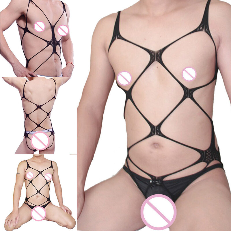 Sexy Männer Sissy Homosexuell erotische Dessous schiere Overall durchschauen Körpers trümpfe Netz strumpfhose Bodysuit Mesh enge Unterwäsche