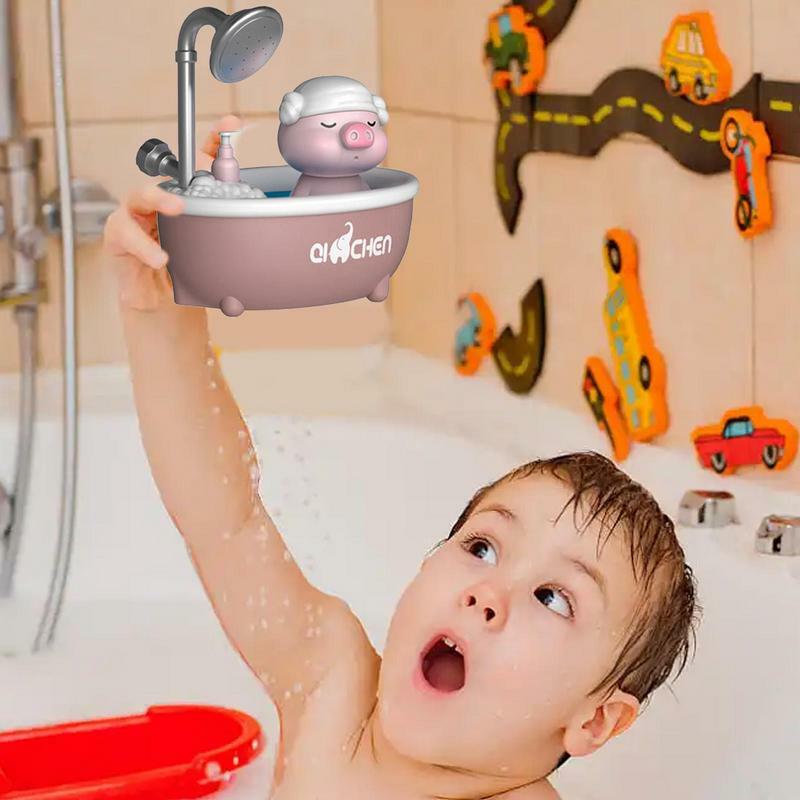 子供用の電気豚風呂のおもちゃ,水スプレーのおもちゃ,2つのノズル,強力な吸引,柔らかい赤ちゃんのバスのおもちゃ