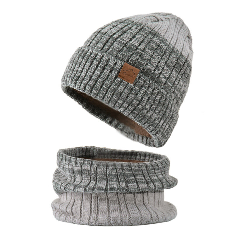 COKK 남녀공용 모자 및 스카프, 커플 니트 플러스 벨벳, 따뜻한 야외 방풍 모자 스카프 세트 액세서리, 가을 겨울