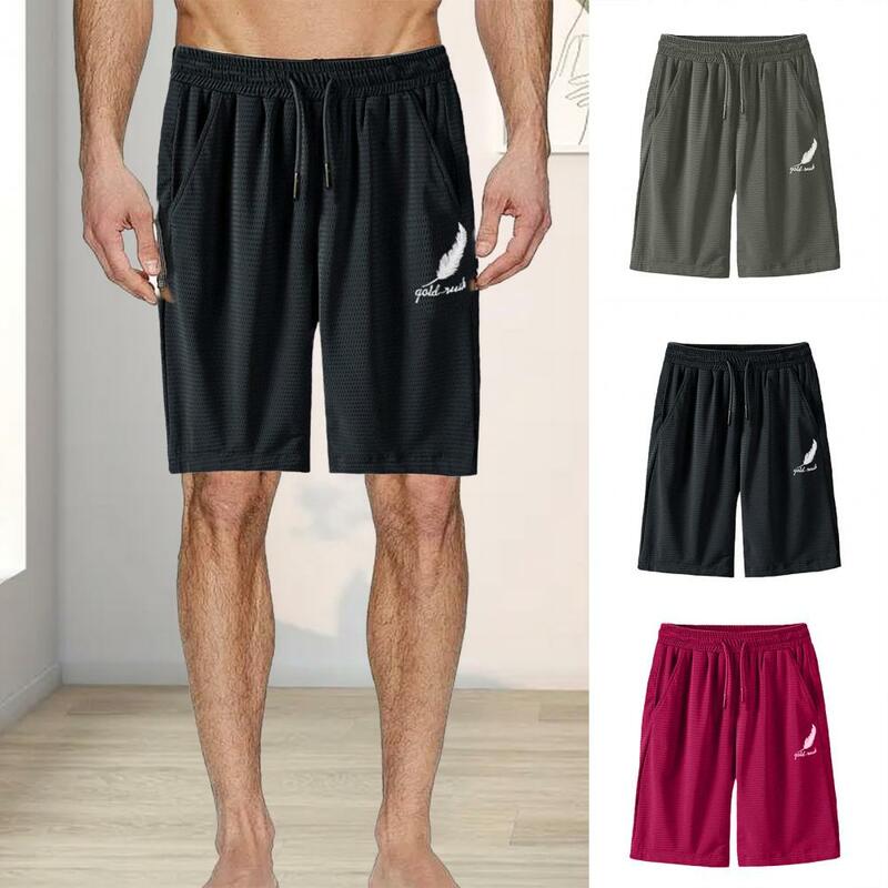 Plus Size Männer Sport Shorts Feder Stickerei atmungsaktive Mesh Kordel zug Tasche lose Sommer männliche Shorts