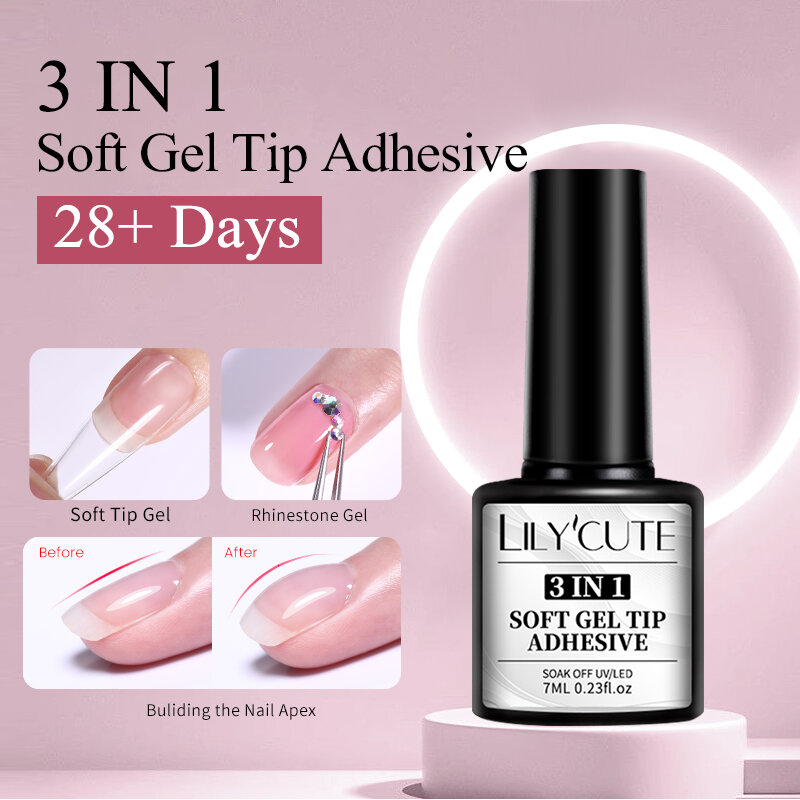 Lilycute 7ml Soft Gel Tip Kleber für falsche Spitzen verlängern Druck auf Nägel Nail Art langlebig UV-Gel Nagellack einweichen