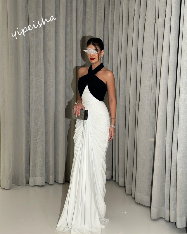 Yipeisha-vestido de noche elegante con cuello Halter, prenda de gasa drapeada vertical, longitud hasta el suelo, personalizada