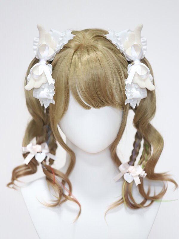Duplo rabo de cavalo cabelo clip par, asas arco presilhas, clipes laterais, hairware artesanal original, sub-cultura, japonês