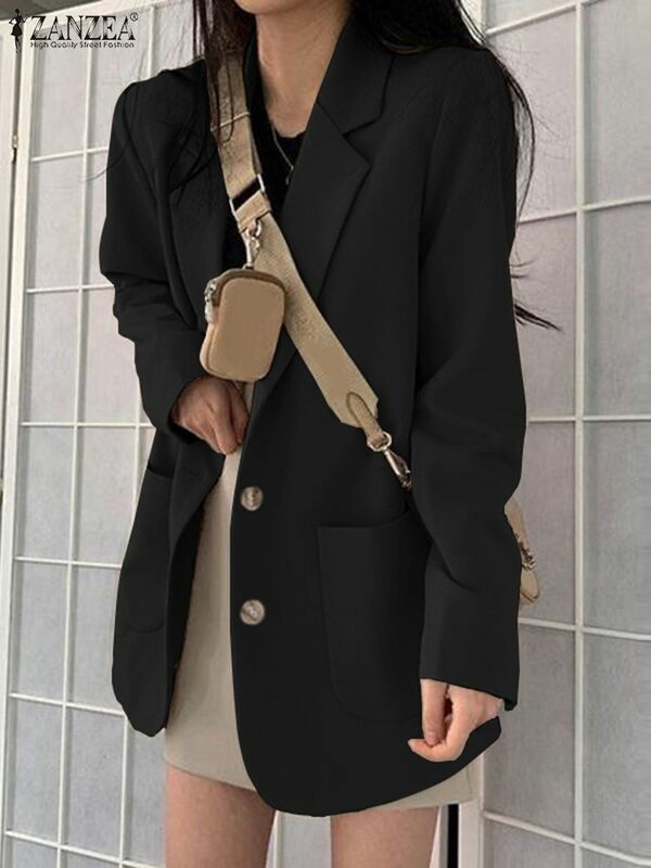 Zanzea-女性用の長袖ブレザー,大きなポケット付きのシンプルなスーツ,プレーン,フォーマルコート,ラペルジャケット,エレガントなオフィスファッション,秋,2023