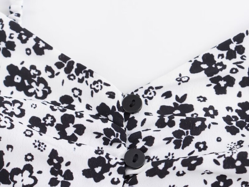 Women's 2024 New Fashion Button up Decorative Flower Print Sling Midi Dress Retro Sleeveless Backless Women's Dress Mujer