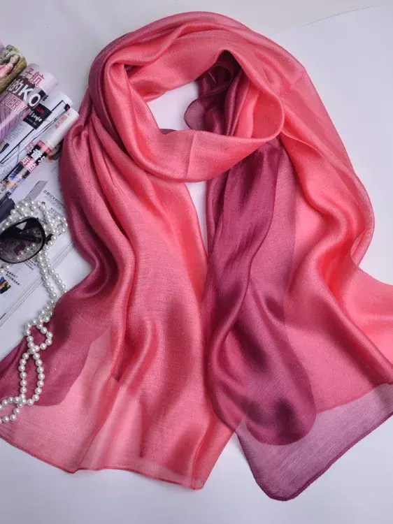 Lenço feminino gradiente de seda cetim, lenço multiuso, gravatas femininas, faixa para a cabeça, enfeite de cabelo, lenços, moda