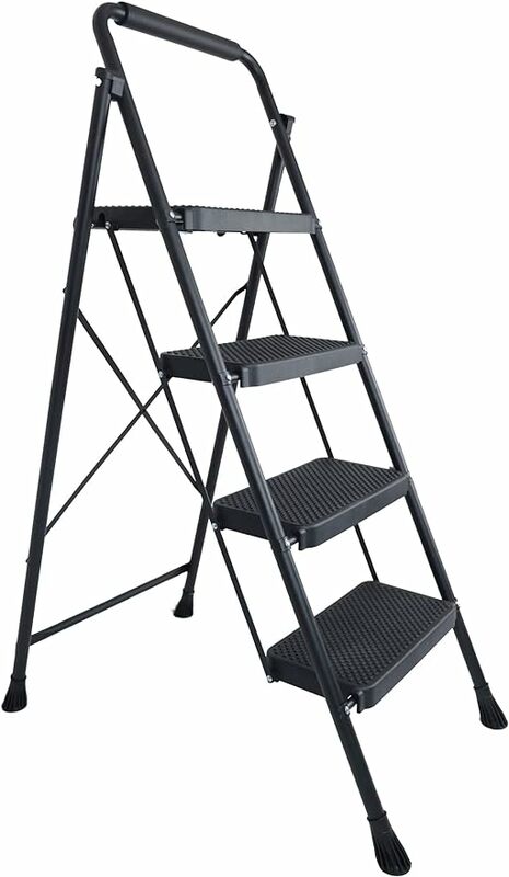 Taburete plegable con Pedal antideslizante ancho, escalera de acero resistente de 330 libras, 2 escalones, escalera negra