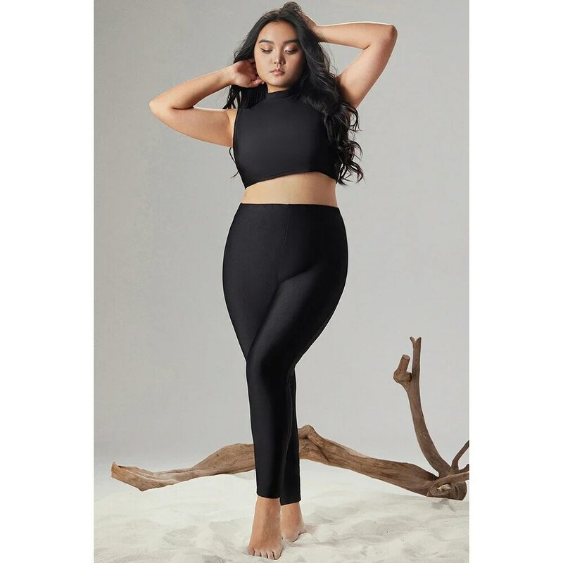 Plus Size Casual Legging Black Knitted Ruched Hip High Rise Basic Legging