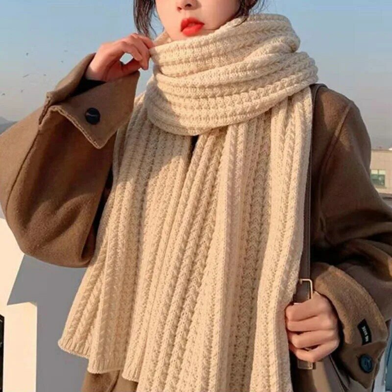 Solid Color Kcrochet Knitted Scarf Winter Lovely Wild Couple Headscarf Korean Vintage Women Hijabs Outdoor Warm Wool Neck Cover