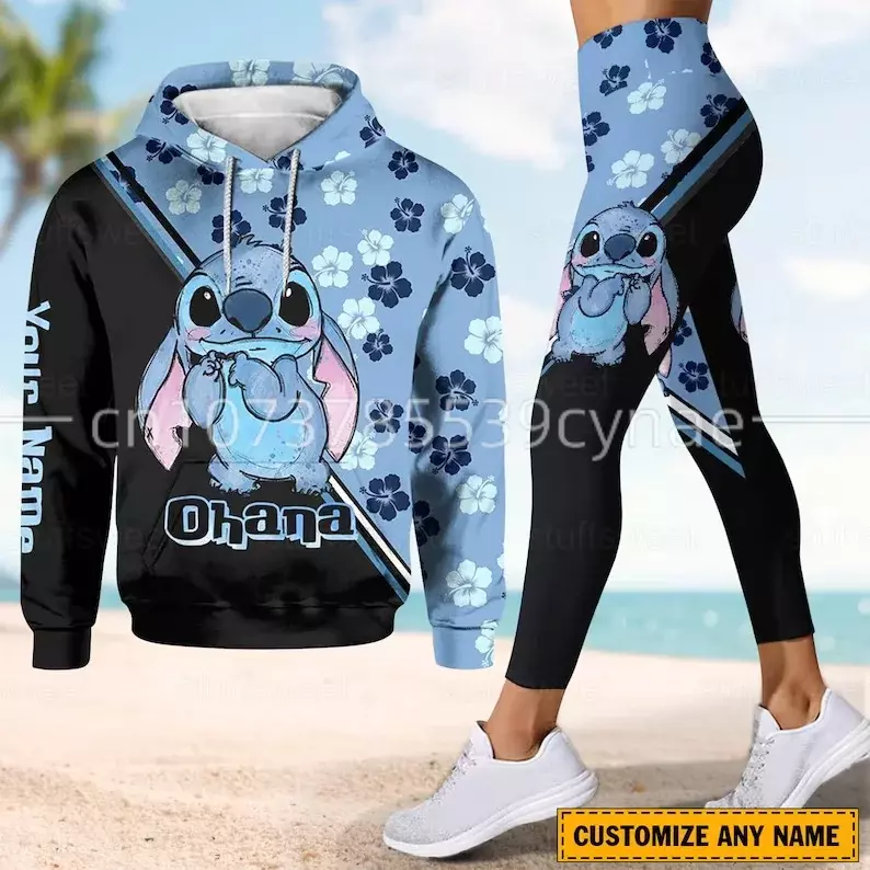 2023 New Disney Stitch 3D Hoodie Women's Hoodie Suit Stitch Yoga Pants Sweatpants Fashion Sports Suit