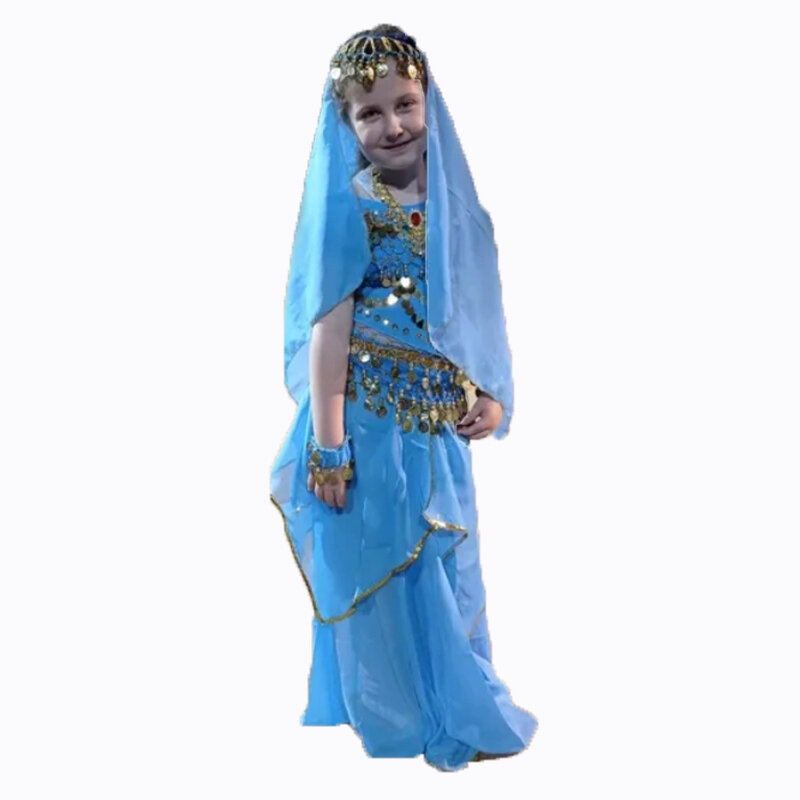 Kostum tari perut anak-anak gaya baru kostum tarian Oriental baju penari tari perut kostum tari India 5 buah/set