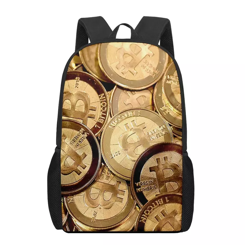 Bitcoin Money Currency Print 16-inch Teen School Bag Boys Girls Kids School Backpack Student School Bag