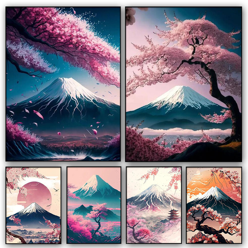 Mount Fuji Kirschblüten Diamant Malerei japanische Landschaft volle quadratische runde Diamant Kunst Mosiac Wohnkultur ästhetische Wandbild