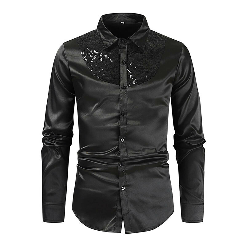 Men'S Fashion Spring And Summer Casual Short Sleeved Lapel Solid Color Sequin Stitching T Camisas De Hombre Handsome Men Beach