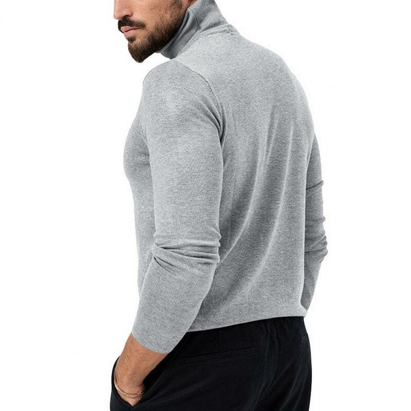 Men Fall Winter Top High Collar Neck Protection Thickened Knitted Solid Color Long Sleeve Elastic Mid Length Pullover Tops