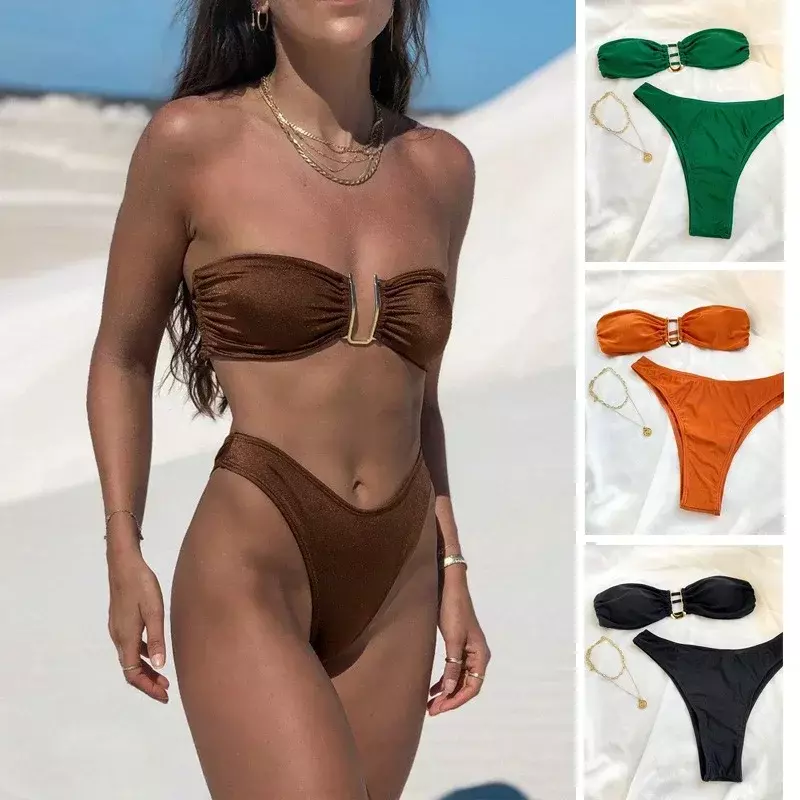Pakaian renang baru Eropa dan Amerika Serikat 2023 pakaian renang berbentuk U desain seksi sorot figur Bikini wanita