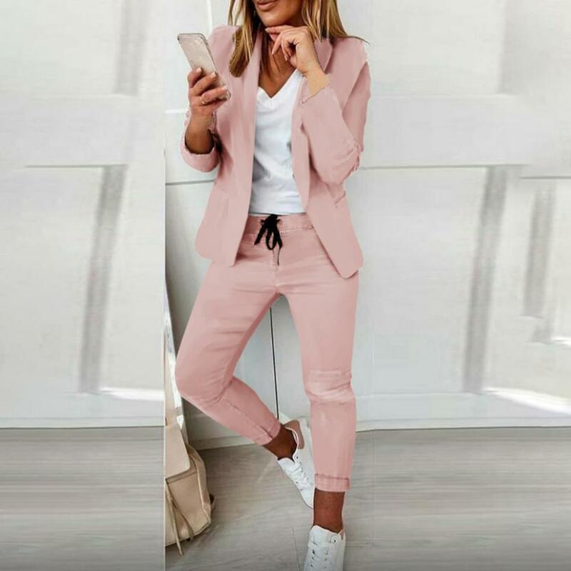 Jaket Korea wanita, Blazer celana panjang pinggang elastis jahitan terbuka 2023