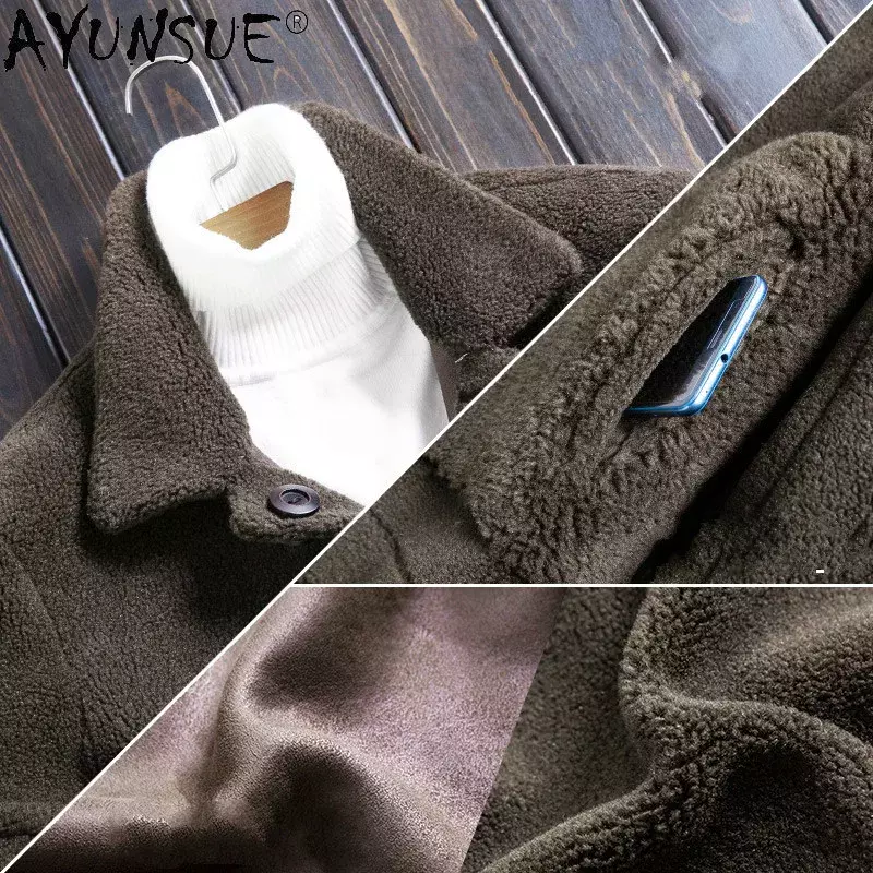 AYUNSUN-chaqueta de cuero y lana para Hombre, Ropa de doble cara, esquiladora de ovejas reales, de invierno, 5XL, LXR352