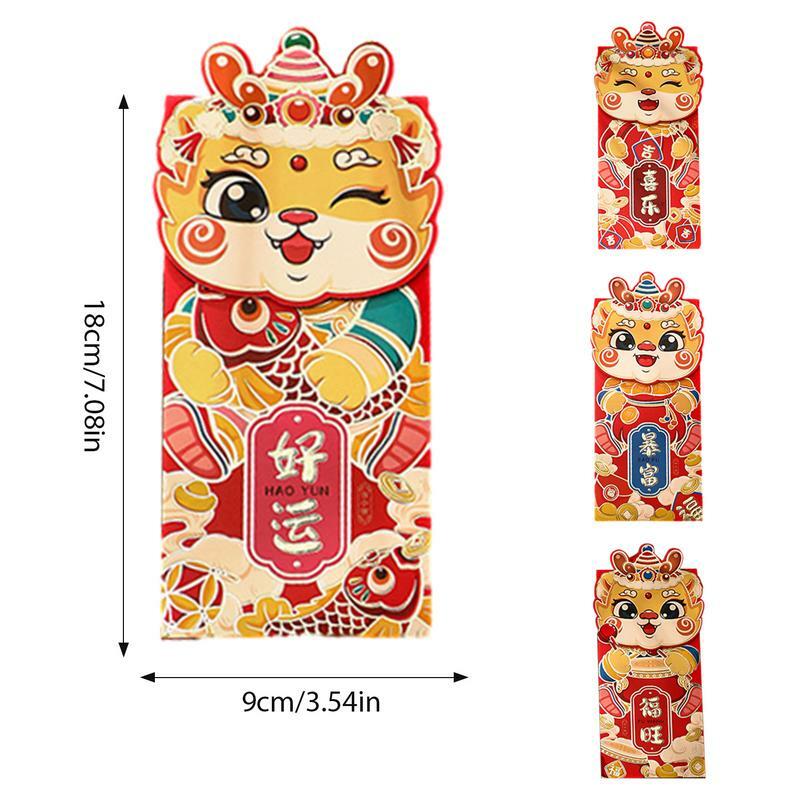 Chinese Red Envelope Lunar New Year Thick Money Holder 4 PCS Red Envelopes Year of the Dragon Lucky Gold Foil Hong Bao