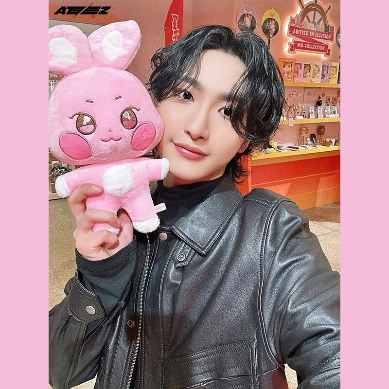 Kpop ATEEZ Pop-Up Store Doll 30CM Aniteez Cartoon Cute Soft Short Plush Doll Keychain Yeosang Yunho Hongjoong Collection Gift