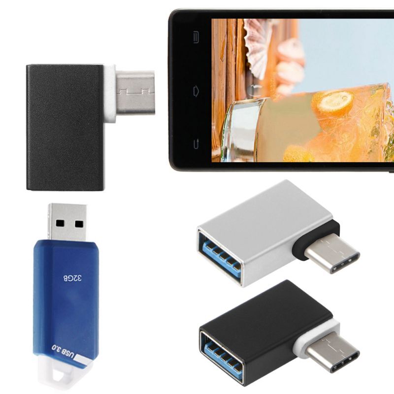 90 องศาประเภท C ถึง USB ข้อมูลหญิง OTG Converter สำหรับ Macbook โทรศัพท์ Android 51BE