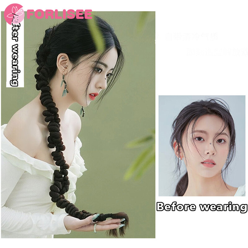 FORLISEE  Wig Braided Ponytail For Women 23 Inches Long Braided Cheongsam Wig New Chinese Style Braided Twisted Braided Ponytail