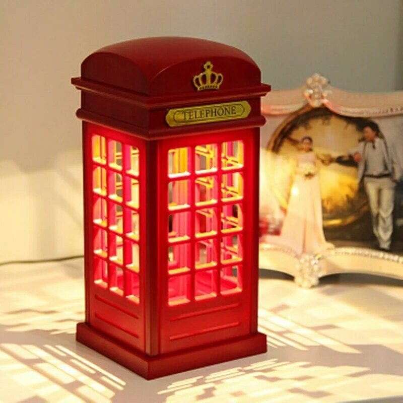 1pc Retro ricaricabile London cabina telefonica luce notturna lampada da comodino a Led batteria ricaricabile e spina Usb