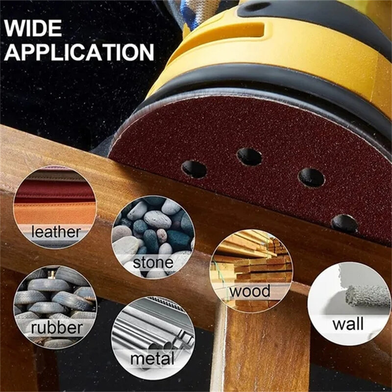 Papel de lija de 8 agujeros y 125mm, disco de molienda de Metal para carpintería, herramienta de pulido abrasivo, grano 40/1000/2000 lija para madera