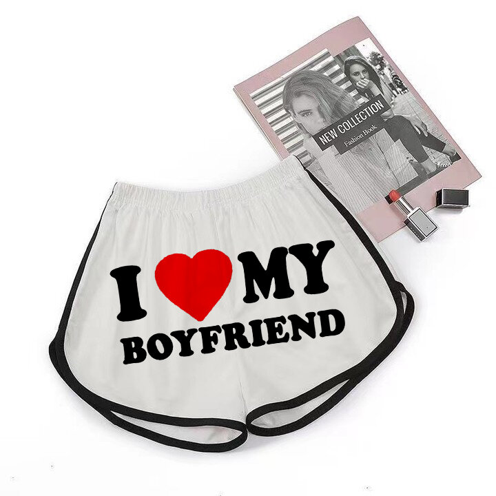 I Love My Boyfriend-pantalones cortos deportivos para mujer, ropa de botón Sexy, pantalones elásticos de cintura alta, talla grande, verano, 2023