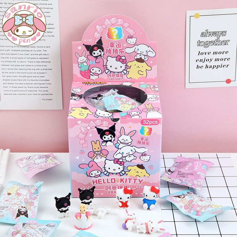 Sanrio gomma da cancellare per cartoni animati in gomma 16/32 pezzi cancelleria per studenti Kawaii Kuromi Hello Kitty gomma 3d strumenti puliti regali per bambini in età scolare