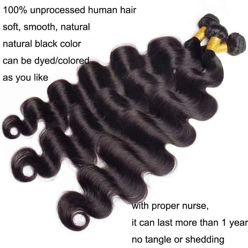 ブラジルの天然かつら,レミーの人間の髪の毛,波状,黒,28インチ,30インチ,1個,3個