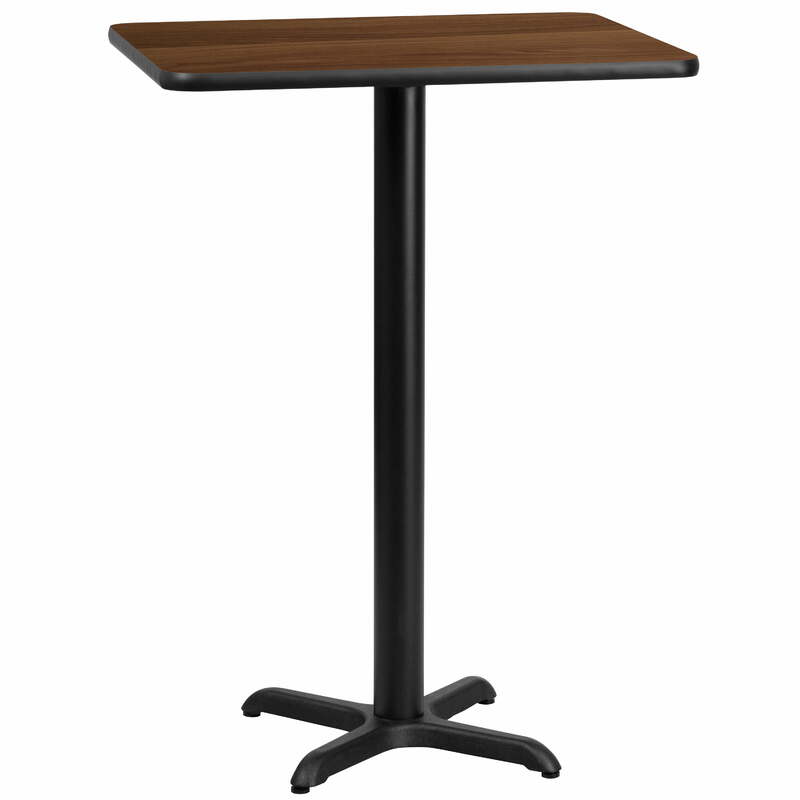 Tavolo da Bar rettangolare in laminato di noce da 24 "x 30" con Base da tavolo altezza barra 22 "x 22"