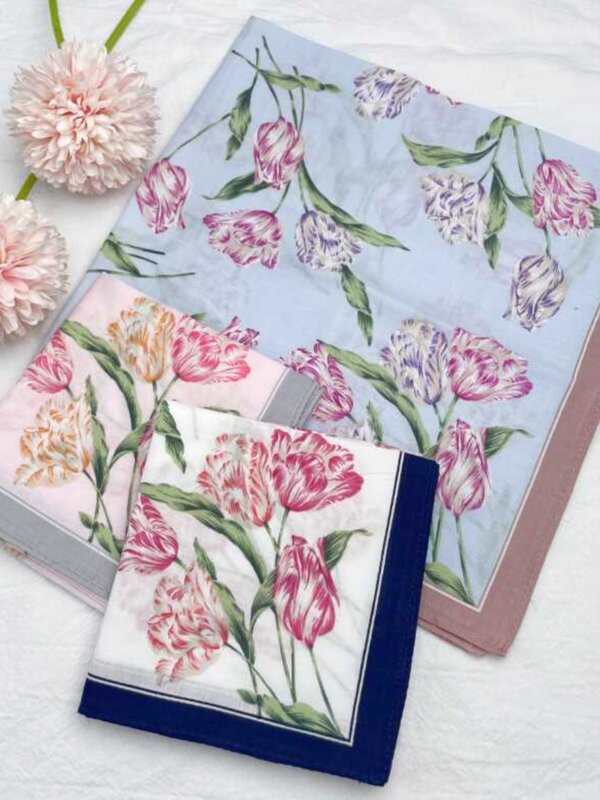 여성용 순면 프린트 손수건, 다채로운 Hankies 여아용 포켓 꽃 패턴, 사각형 히잡 손수건, 45x45cm