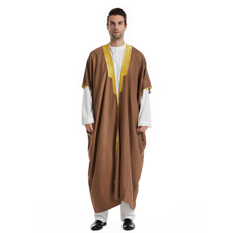 Islam Kaftan Muslim Men Clothing Moroccan Caftan Hand Embroidered Loose and Breathable Djellaba Abaya Thobe for Men Summer 2024