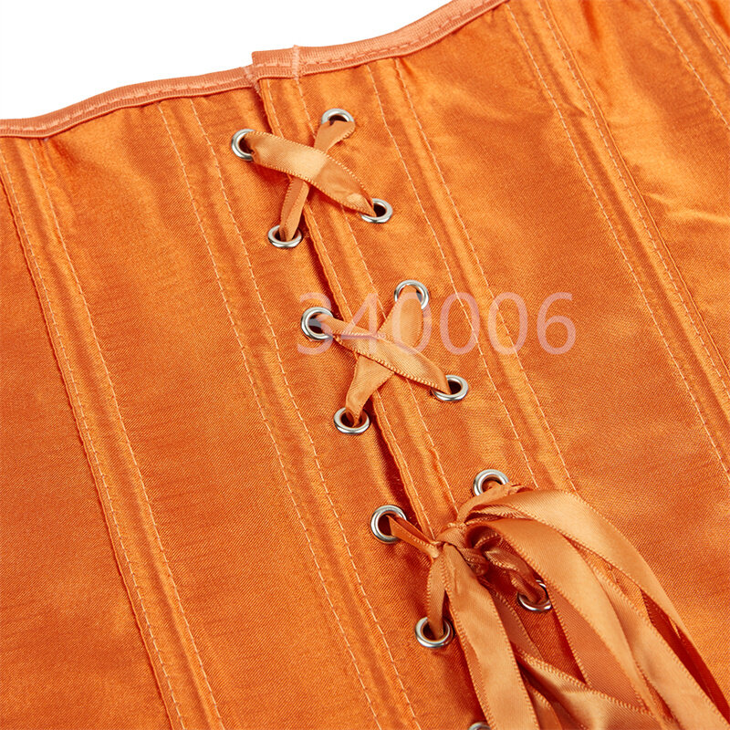 Caudatus-espartilho de cetim feminino, overbust bustier, corselet sexy com renda, estilo vintage, tamanho grande, laranja