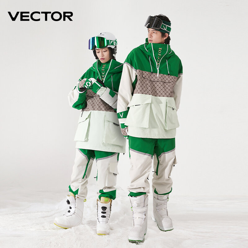 VECTOR 여성 남성 후드 스웨터 스키복, 반사 트렌드, 두꺼운 보온 및 방수 스키 장비, 스키 슈트