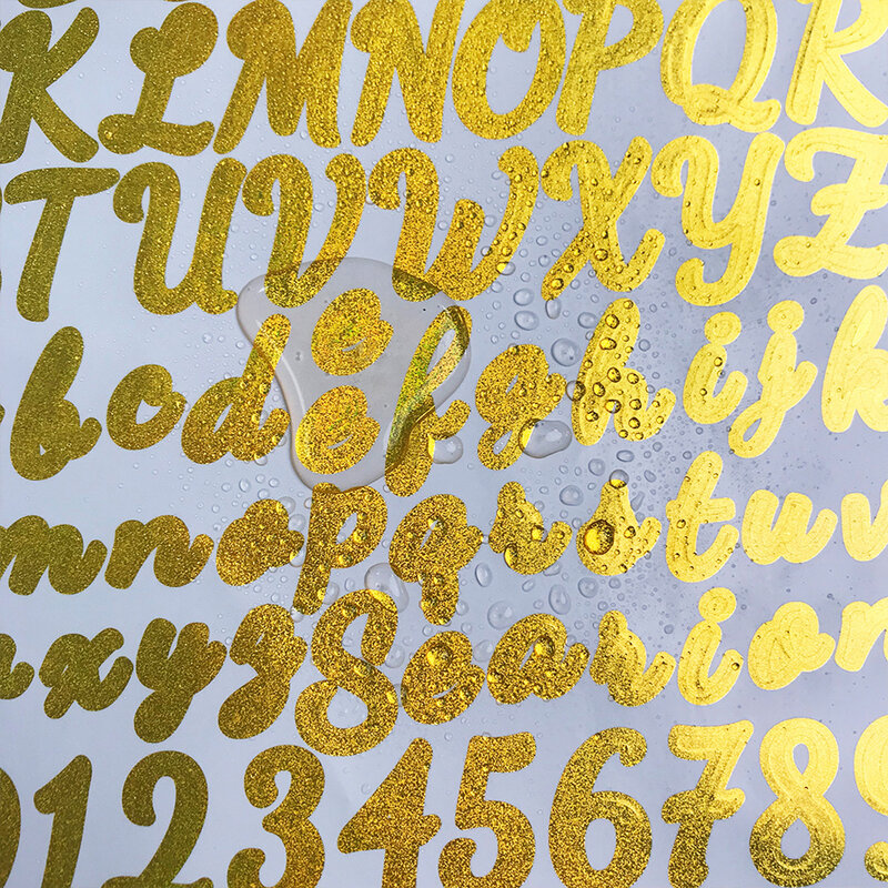アルファベットと数字の文字,ゴールドとシルバーのステッカー,DIYの手工芸品の素材,2枚