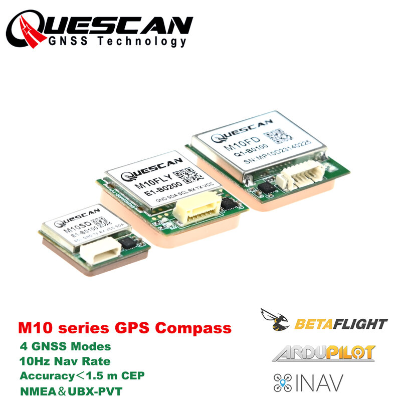 Quescan M10-Serie 10-Hz-GPS-Modul mit Kompass für FPV-Drohnen-Flugsteuerung Betaflight INAV Ardupilot Pixhawk GPS-Modul