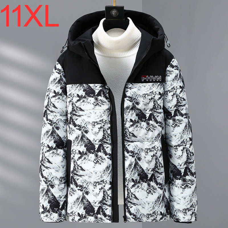 Plus Size Spliced Cotton Coat Thickened Coat New Hooded Men's Winter Fashion Fat Man Warm And Loose 170kg 11xl 10XL 8XL 9XL