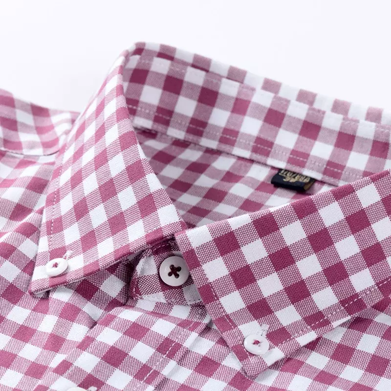 Camisa Oxford manga comprida listrada para homens, 100% algodão, colarinho de botão, cuidado fácil, qualidade, roupa masculina do negócio, trabalho, escritório