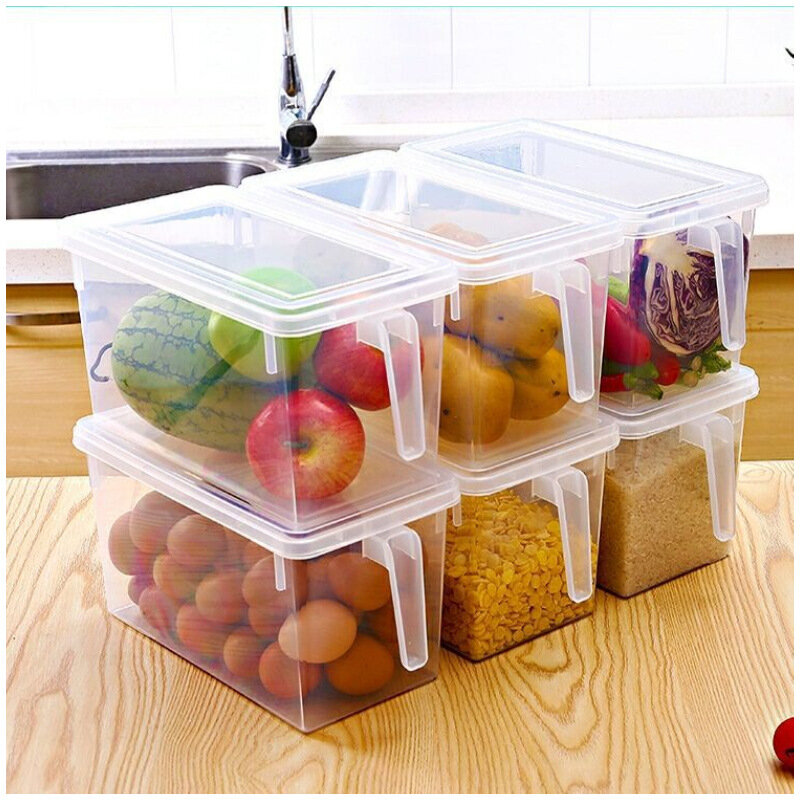 Caixa de armazenamento de cozinha transparente coberto plástico com alça ovo preservação de alimentos diversos armazenamento de grãos