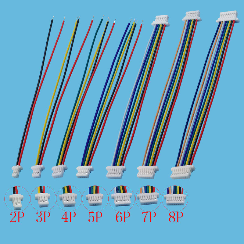 Mini JST SH 1.0mm Pitch wanita soket Terminal steker kawat konektor SH 1mm 2 3 4 5 6 7 8 Pin 10CM 28AWG kabel elektronik kabel