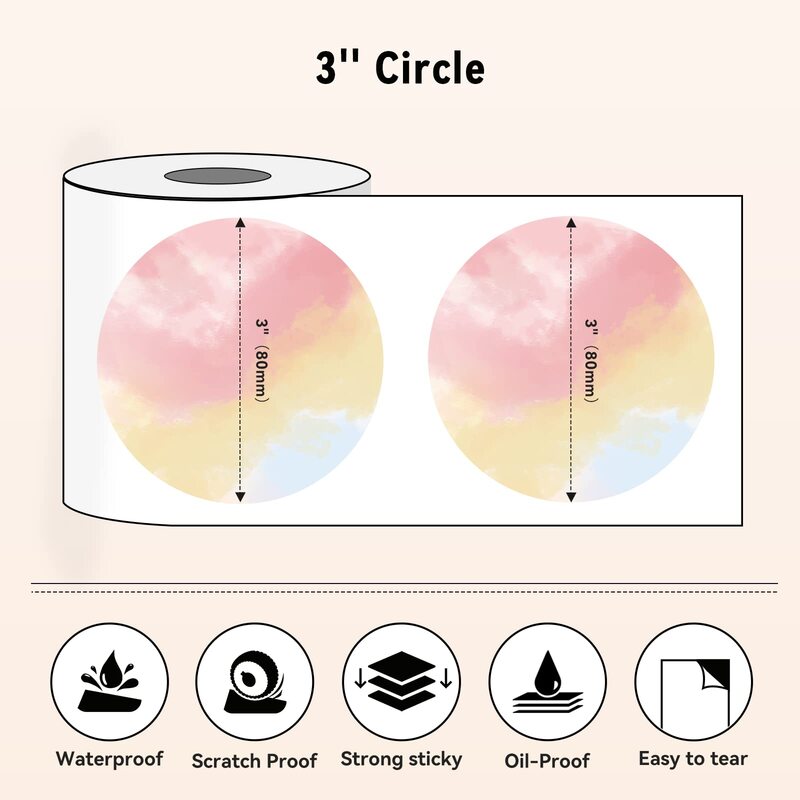 Circle Labels 2"/3" Thermal Round Gradient Color Label for DIY Logo Design Small Business Compatible Most Shipping Label Printer
