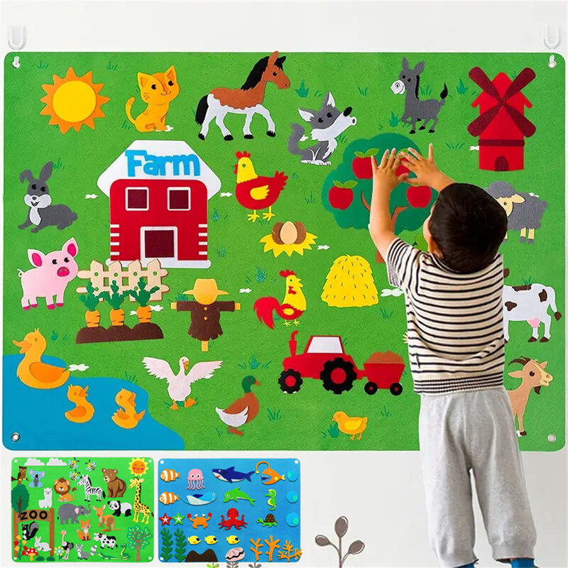 Felt Board Stories Set Montessori Ocean Farm Animal Família Interativo Pré-escolar Educação Early Learning Toddlers Toys