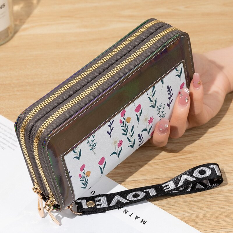 Dompet panjang kulit PU wanita, tas tangan berlapis ganda, tas kartu kapasitas besar multifungsi baru