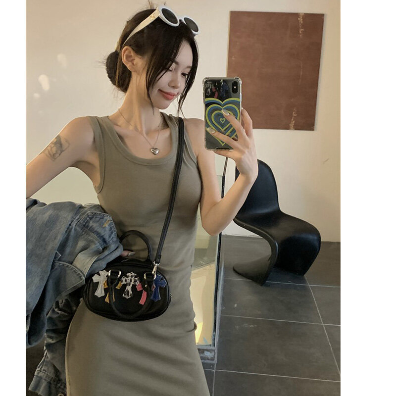 YUQI Elegante Sem Mangas Bodycon Sexy Vestido Maxi para Mulheres Club Party Backless Tank Dresses Skinny Stretch Moda Verão 2023