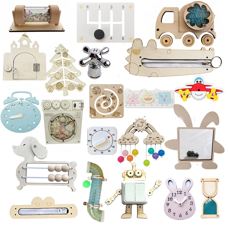 Beschäftigt Board Montessori Accessoires für Kinder Baby Lernspiel zeug Holz DIY Spielzeug Material Kleinkind sensorische Aktivität Board Teile
