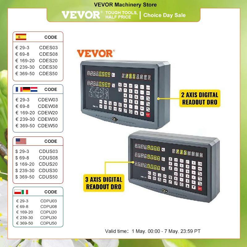 VEVOR DRO 디지털 판독 디스플레이 LCD 및 선형 스케일 인코더, CNC 그라인딩 밀링 선반 기계용, 2 축, 3 축, 700mm-1000mm