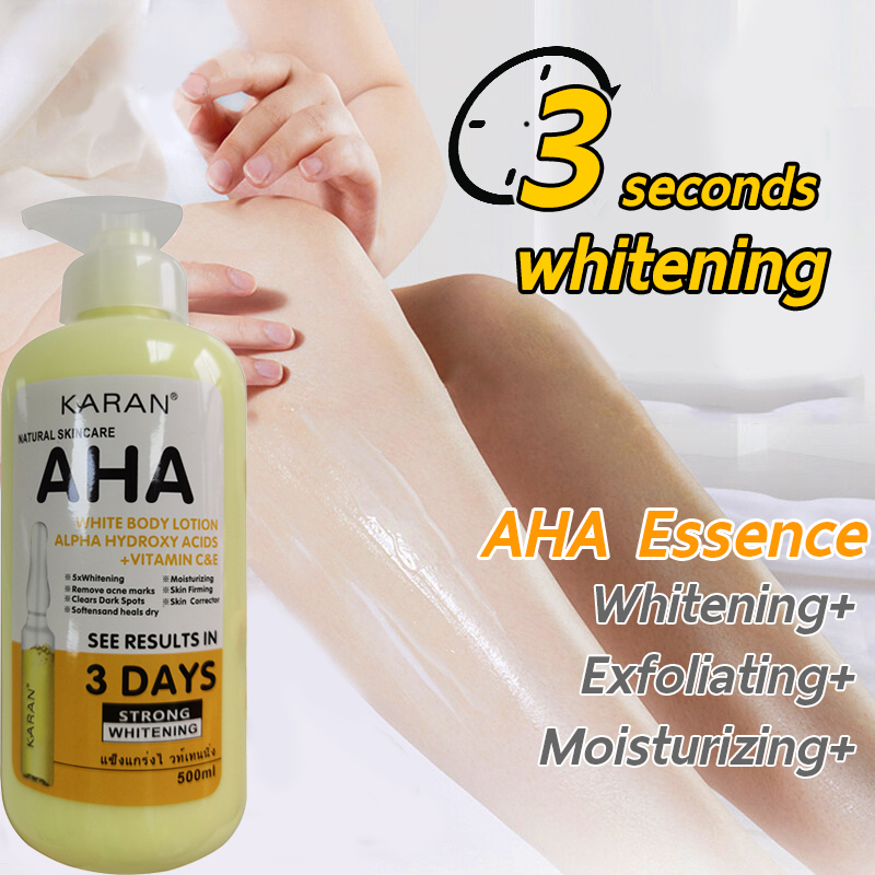 AHA lozione per il corpo sbiancante alfa idrossiacidi + vitamina C & E cura della pelle crema schiarente per le gambe bianche sane